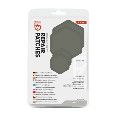 Tenacious Tape Hex Patches with 2 Large  + 2 Small OD Green 70D Nylon hexagon Shape Patches